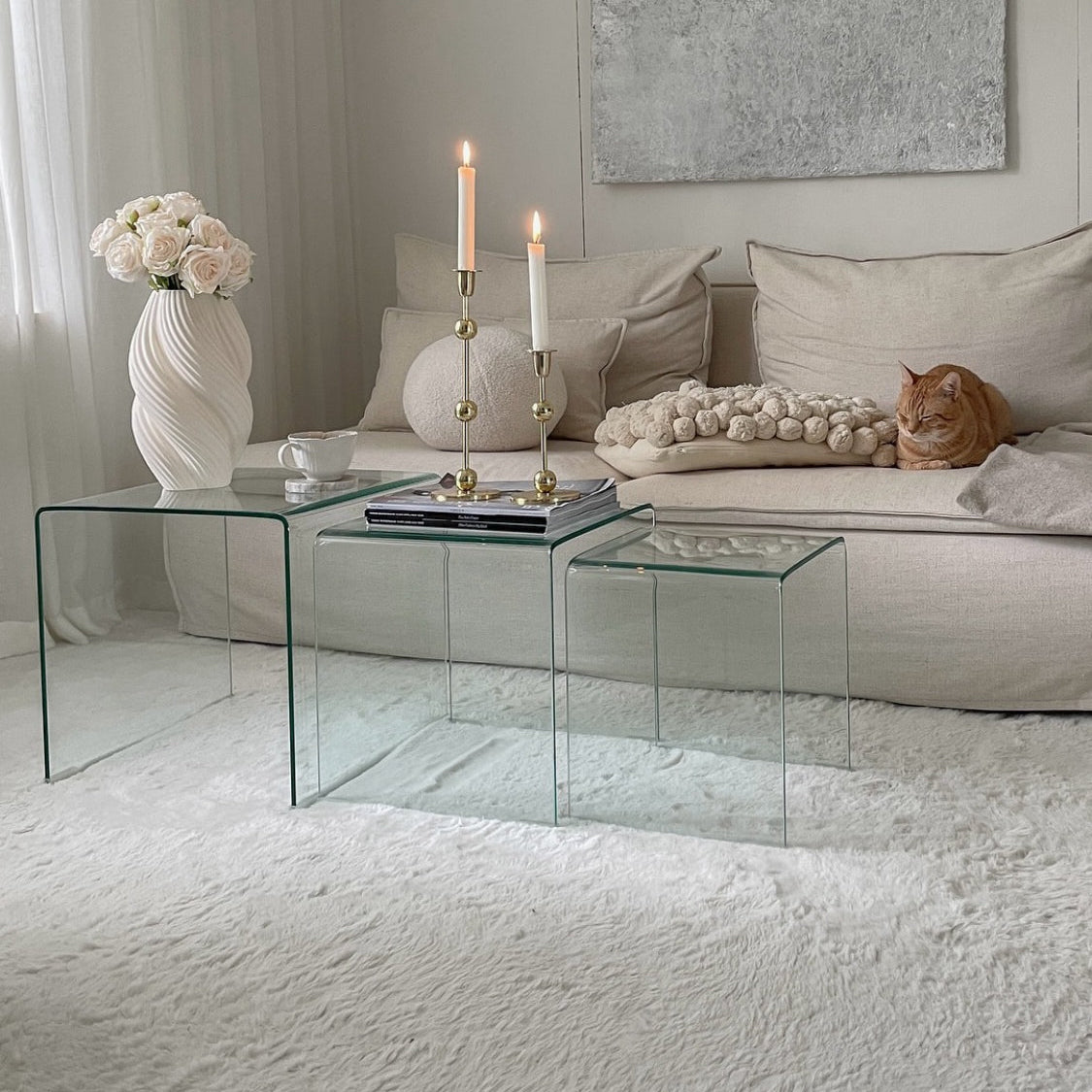Clear Acrylic Transparent Tempered Small Nest Coffee Tables